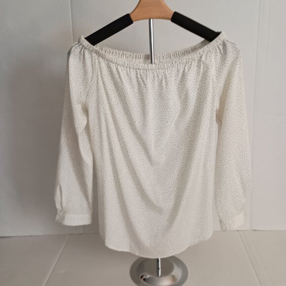 Rag and Bone Silk White with Black Gray Dots Off-Shoulder Shirt Woman’s Size XS - Picture 14 of 15